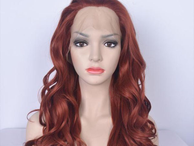 Orange Red Waist-length Wavy Synthetic Lace Wig